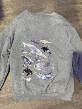 Gray Whale Print Crewneck Sweater